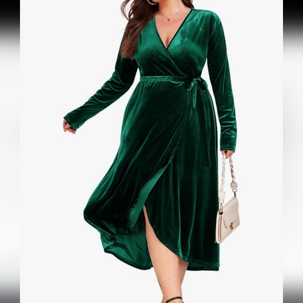 Zomva Velvet Long Sleeve Wrap Tie Dress